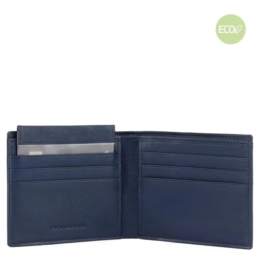 Portafoglio da Uomo Piquadro in Tessuto Riciclato con Porta Documenti Staccabile Woody Blu