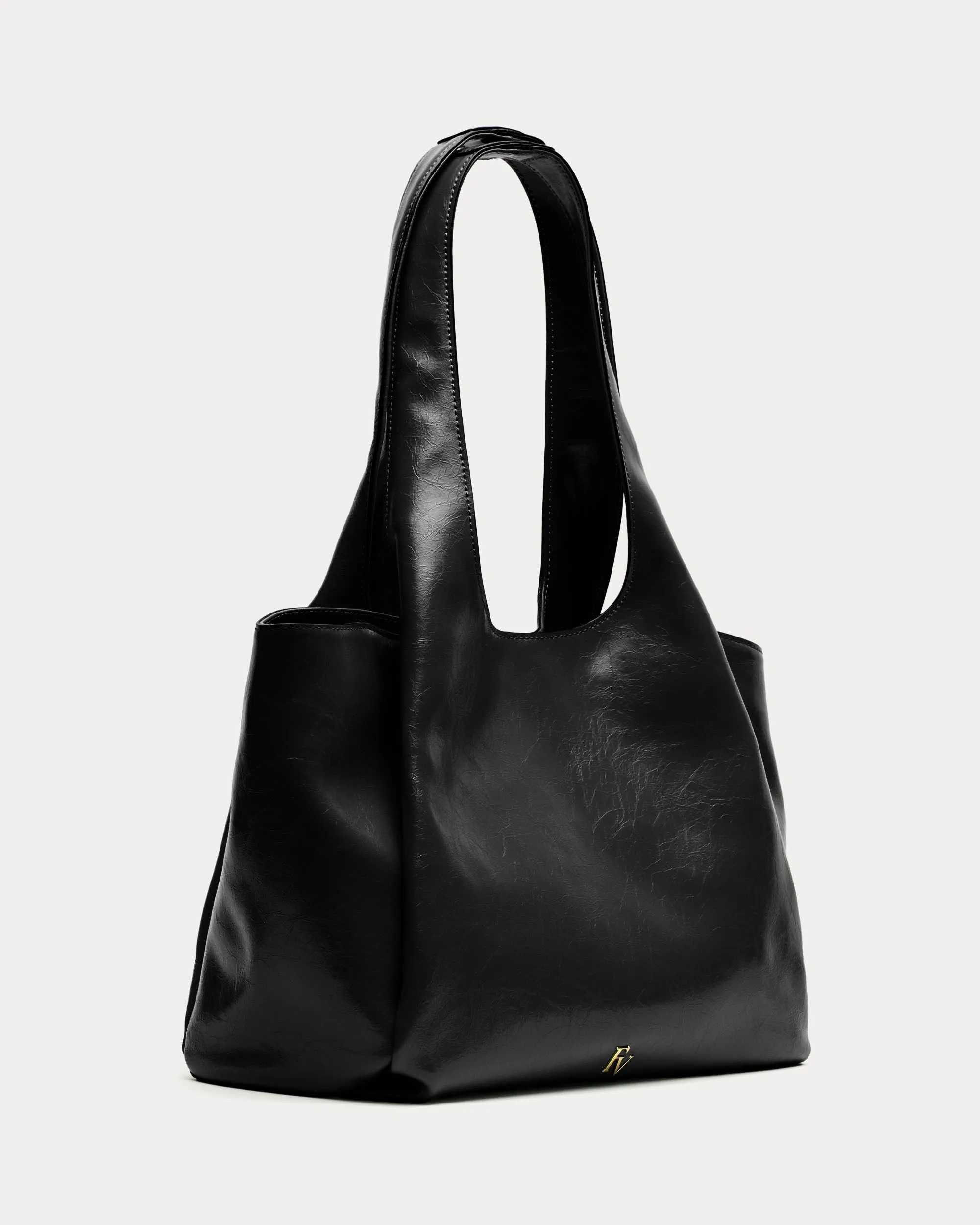 Portia Satchel - Crinkled Leather Black