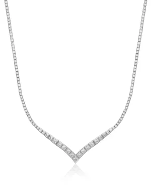 Pyramid V Tennis Necklace- Silver