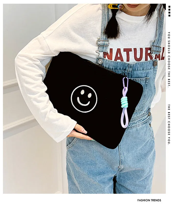 Quilted Cute Embroidered Smiley face iPad Bag, iPad Sleeve,iPad Bag,Laptop Sleeve,Laptop Bag