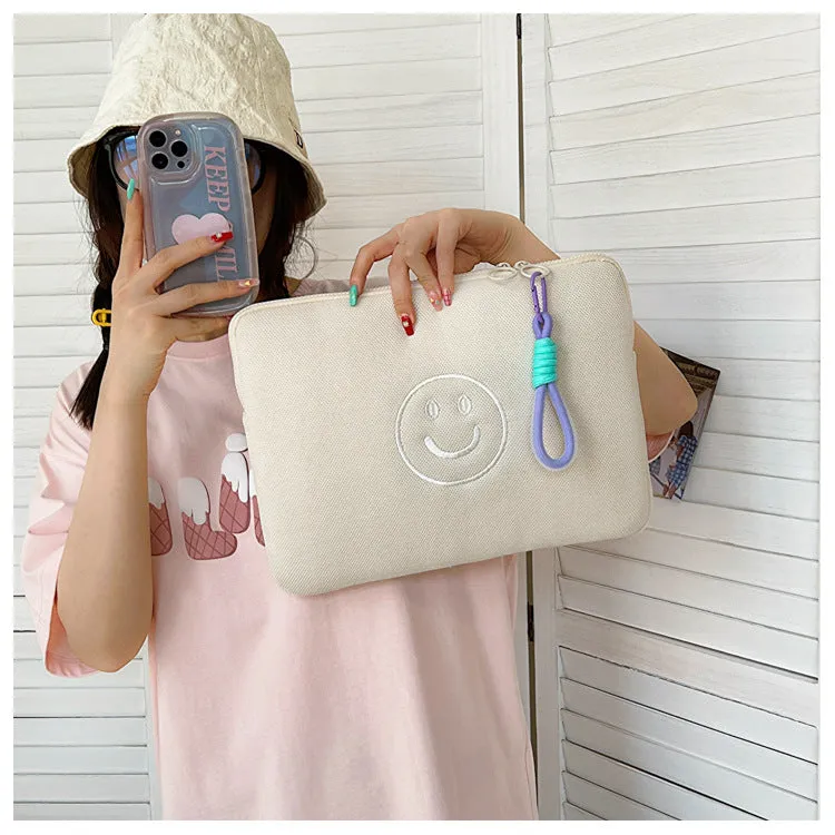 Quilted Cute Embroidered Smiley face iPad Bag, iPad Sleeve,iPad Bag,Laptop Sleeve,Laptop Bag