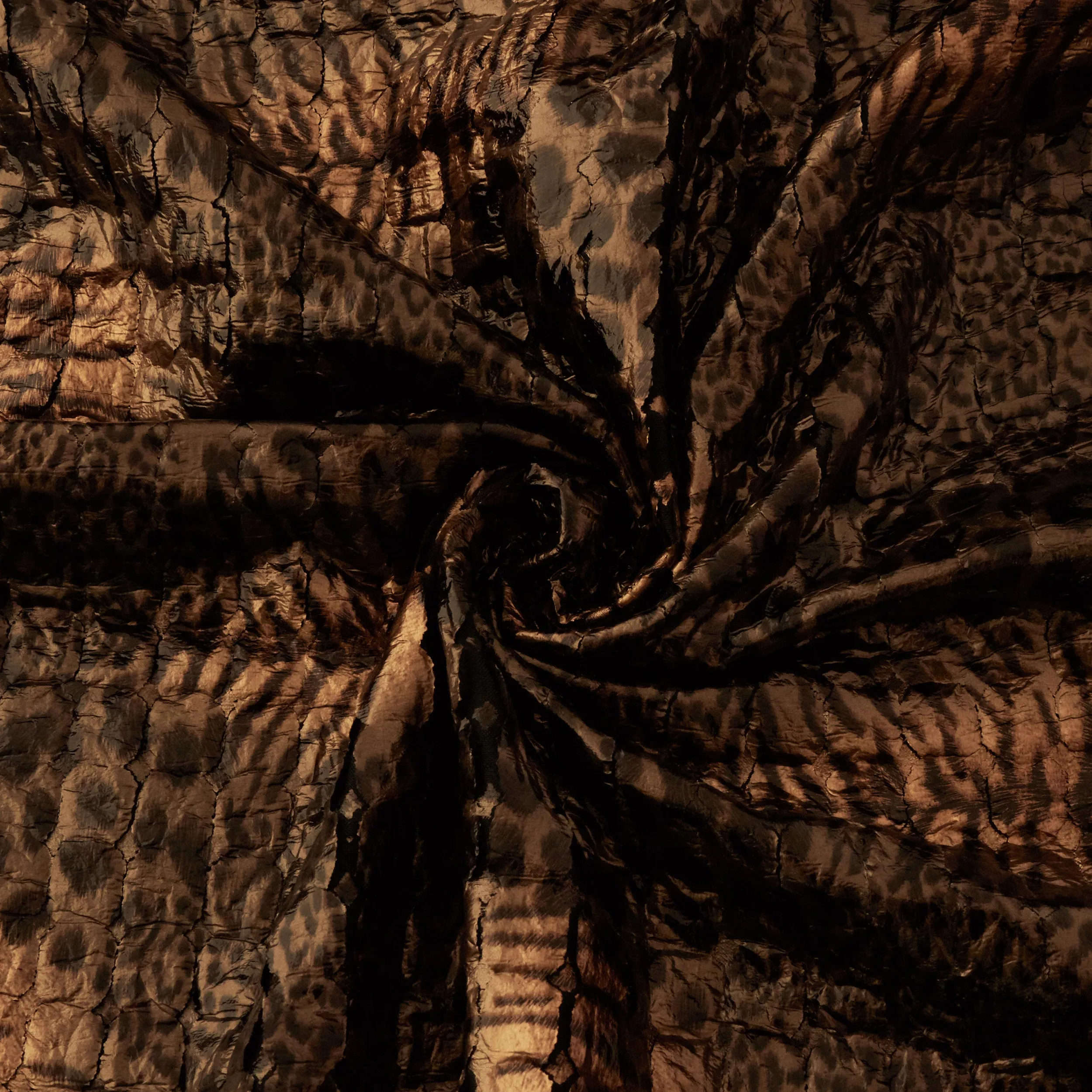 Quilted Fabric, Safari Animal Print, Shiny Brown & Black