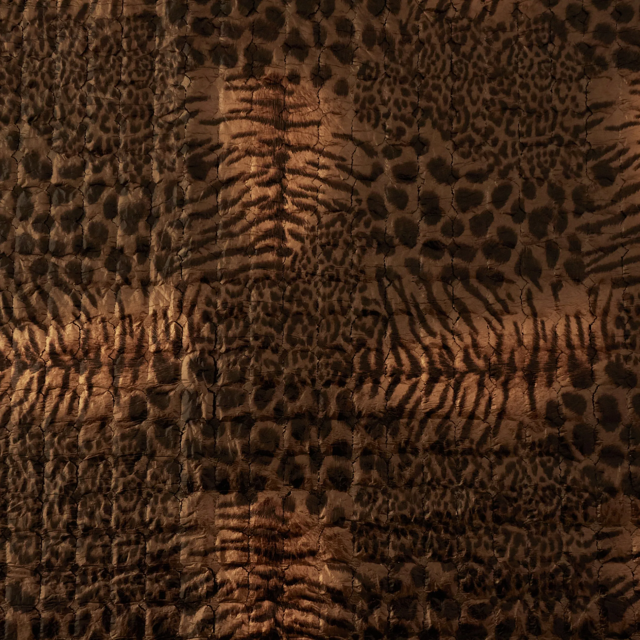 Quilted Fabric, Safari Animal Print, Shiny Brown & Black