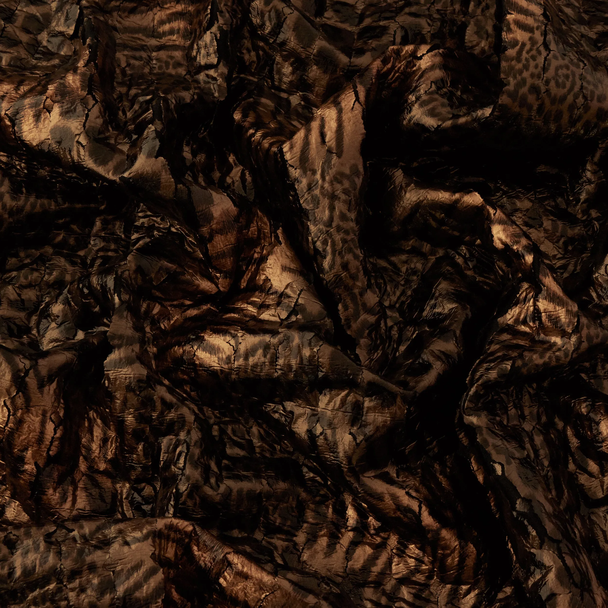 Quilted Fabric, Safari Animal Print, Shiny Brown & Black