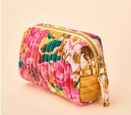 Quilted Vanity Bag | Impressionist Floral, Mustard
