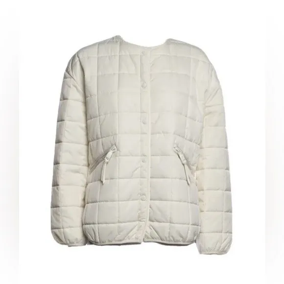 Rebecca Minkoff Quilted Lightweight Jacket Puffer Ivory Boxy Quiet Luxury Coat M