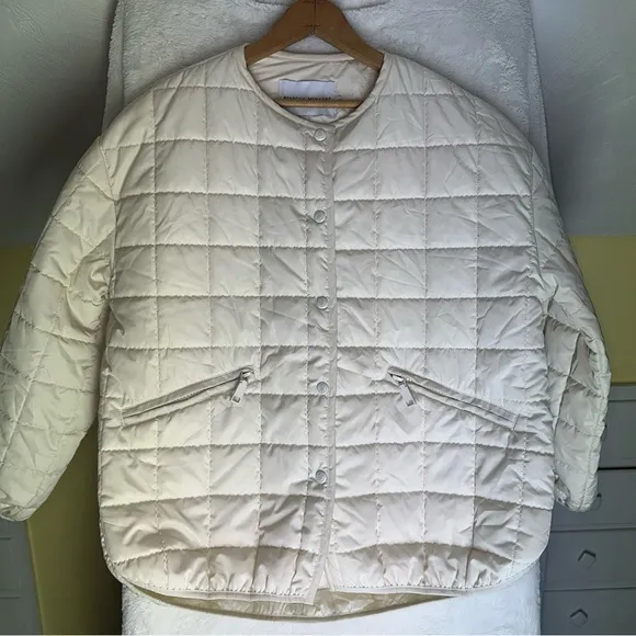 Rebecca Minkoff Quilted Lightweight Jacket Puffer Ivory Boxy Quiet Luxury Coat M