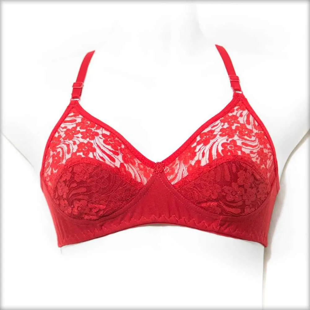 Red Non Padded Net Bra
