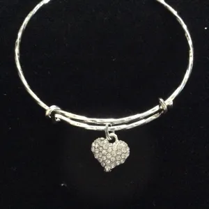 Rhinestone Crystal Heart Expandable Adjustable Twisted Wire Bangle Bracelet Wedding Jewelry Gift Unique Trendy
