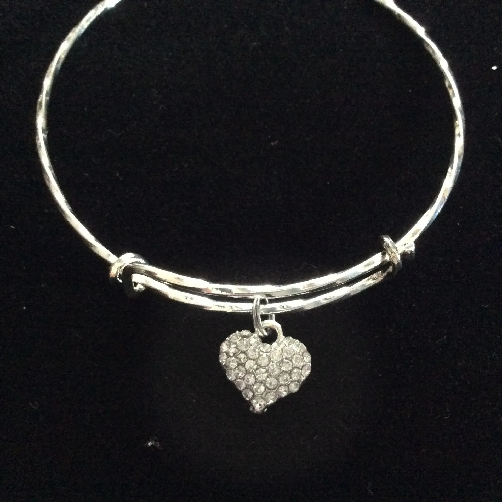 Rhinestone Crystal Heart Expandable Adjustable Twisted Wire Bangle Bracelet Wedding Jewelry Gift Unique Trendy