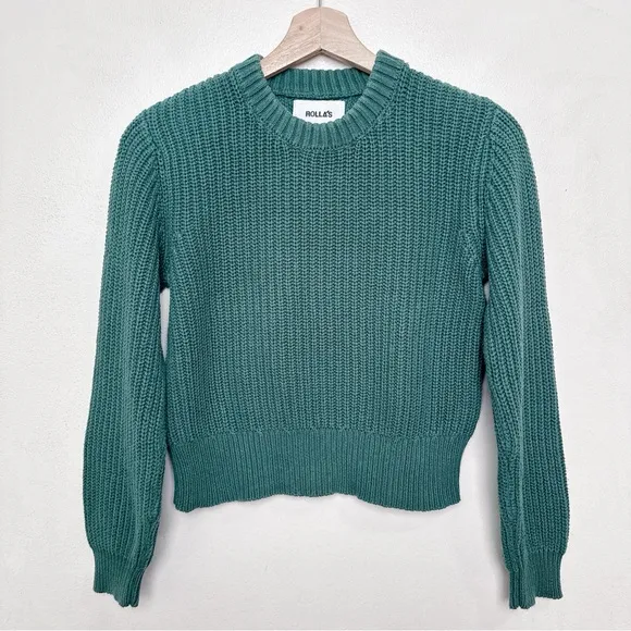 Rolla's Womens Xsmall Fluffy Sailor Sweater Cropped In Green Color