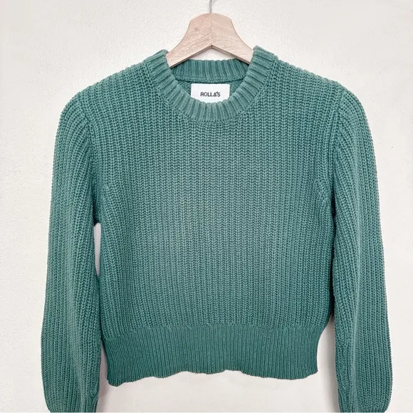 Rolla's Womens Xsmall Fluffy Sailor Sweater Cropped In Green Color