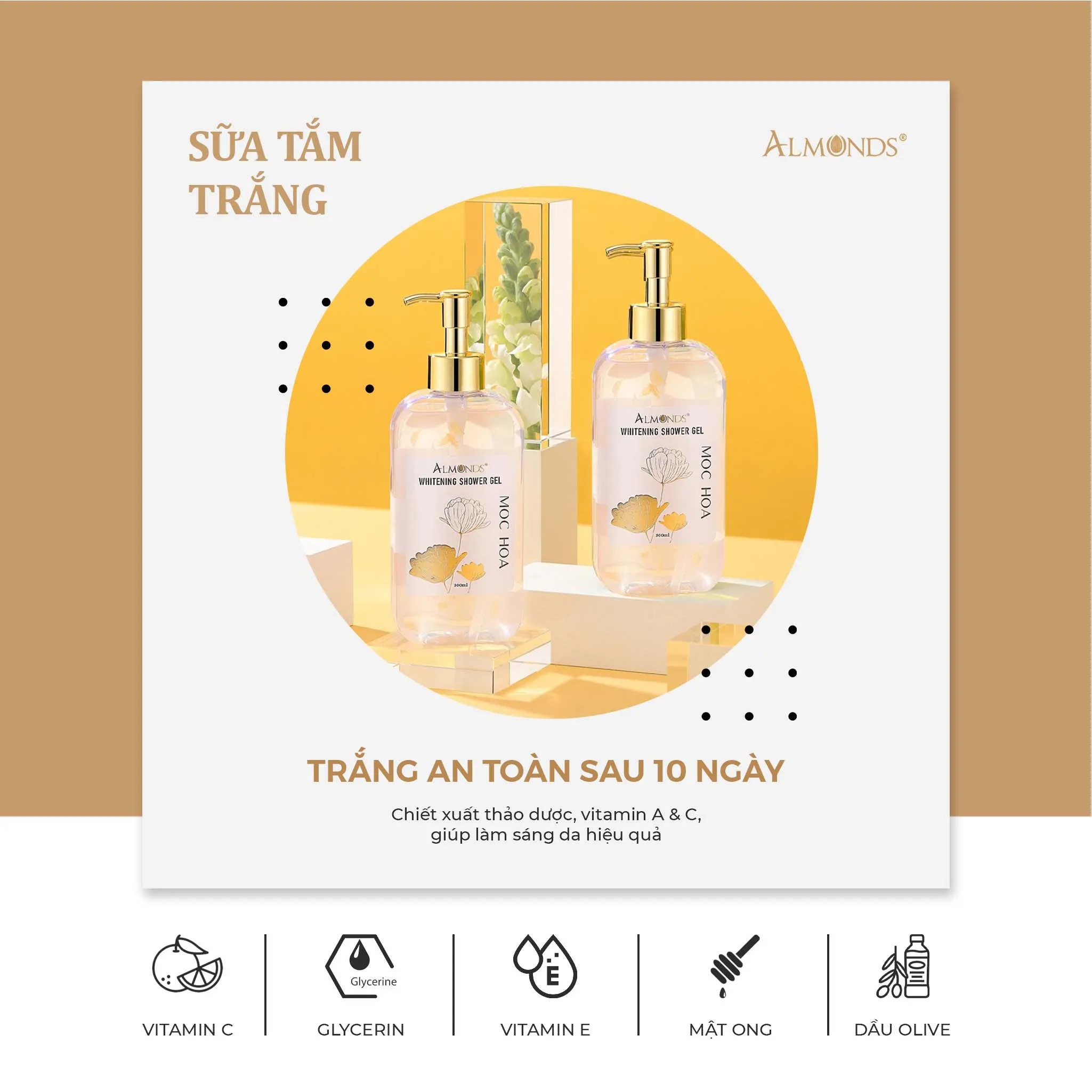 Sữa Tắm Sáng Da Mộc Hoa Almonds 300ml