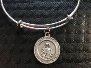 Saint Dymphna Patron Saint of Stress Silver Expandable Bangle Double Sided Adjustable Bracelet