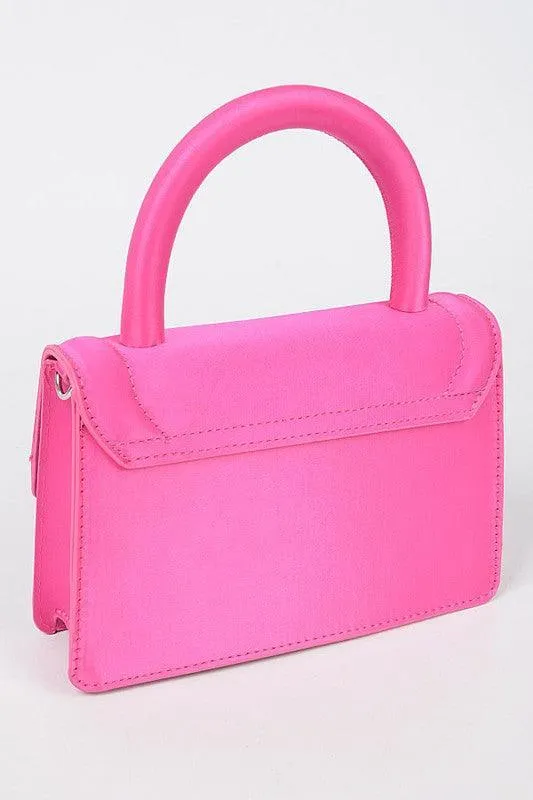 Satin Stone Buckle Top Handle Bag
