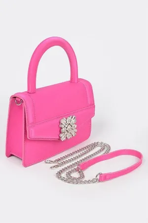 Satin Stone Buckle Top Handle Bag