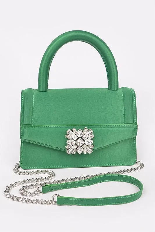 Satin Stone Buckle Top Handle Bag