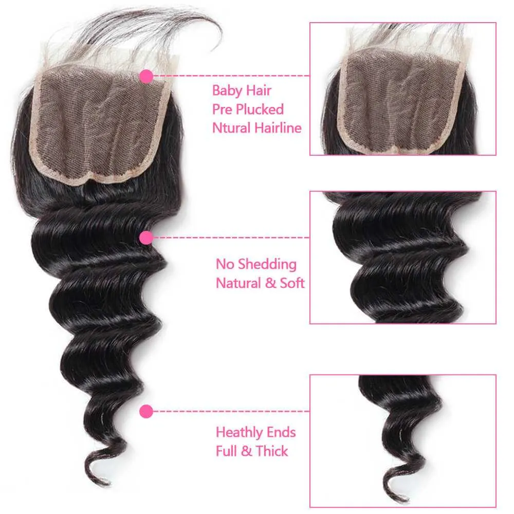 Sdamey 4x4 Lace Closure Brazilian Loose Deep Human Hair Lace Closure