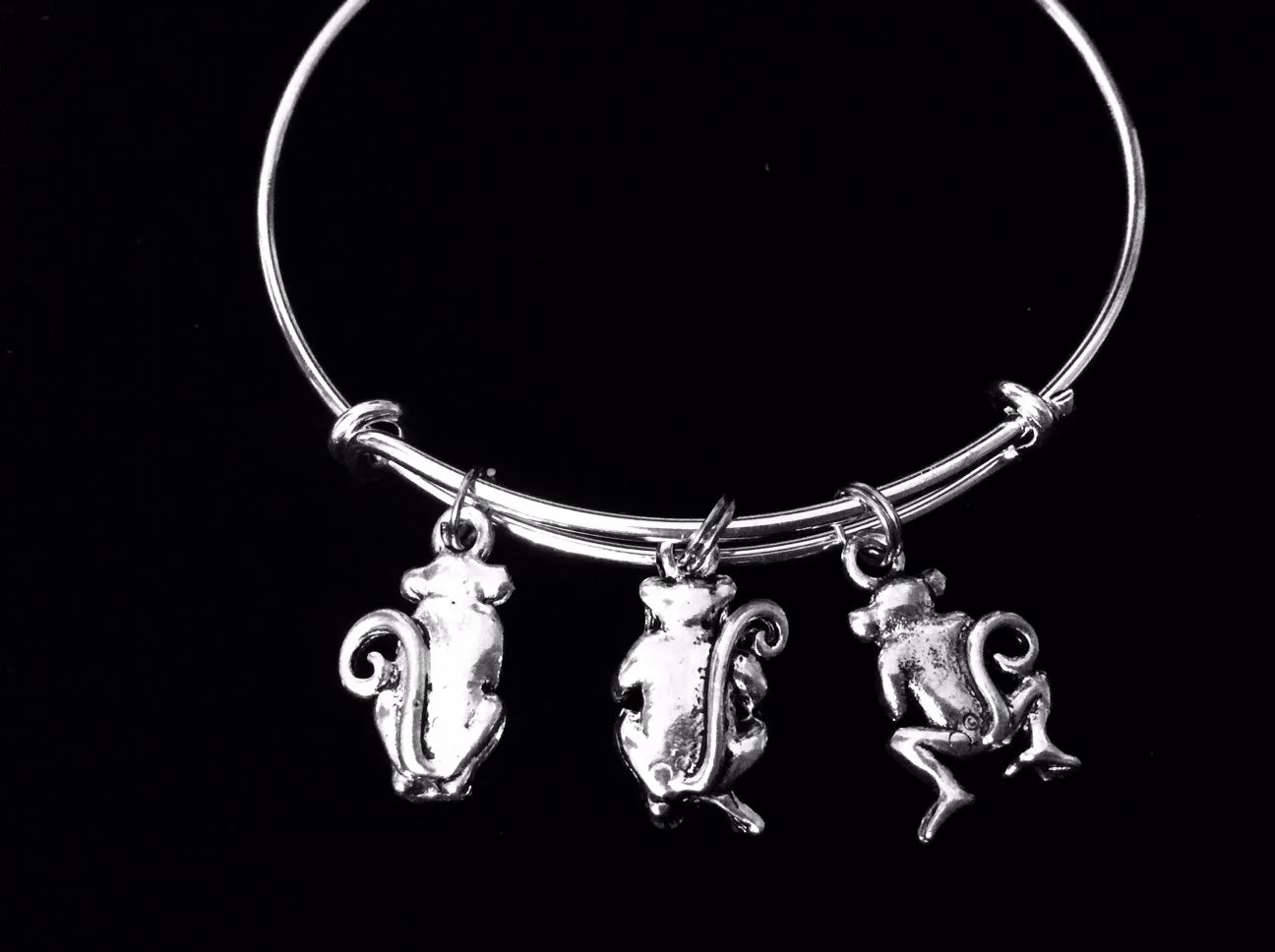 See No Evil Hear No Evil Speak No Evil Three Wise Monkeys Adjustable Bracelet Expandable Silver Charm Bangle Gift