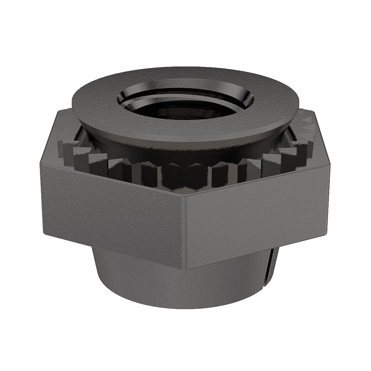 Self-Clinching Nut, Locking Thread, 300 Series Stainless Steel, Black Dry Film Lubricant, 10-32 x 2, 100 Pack