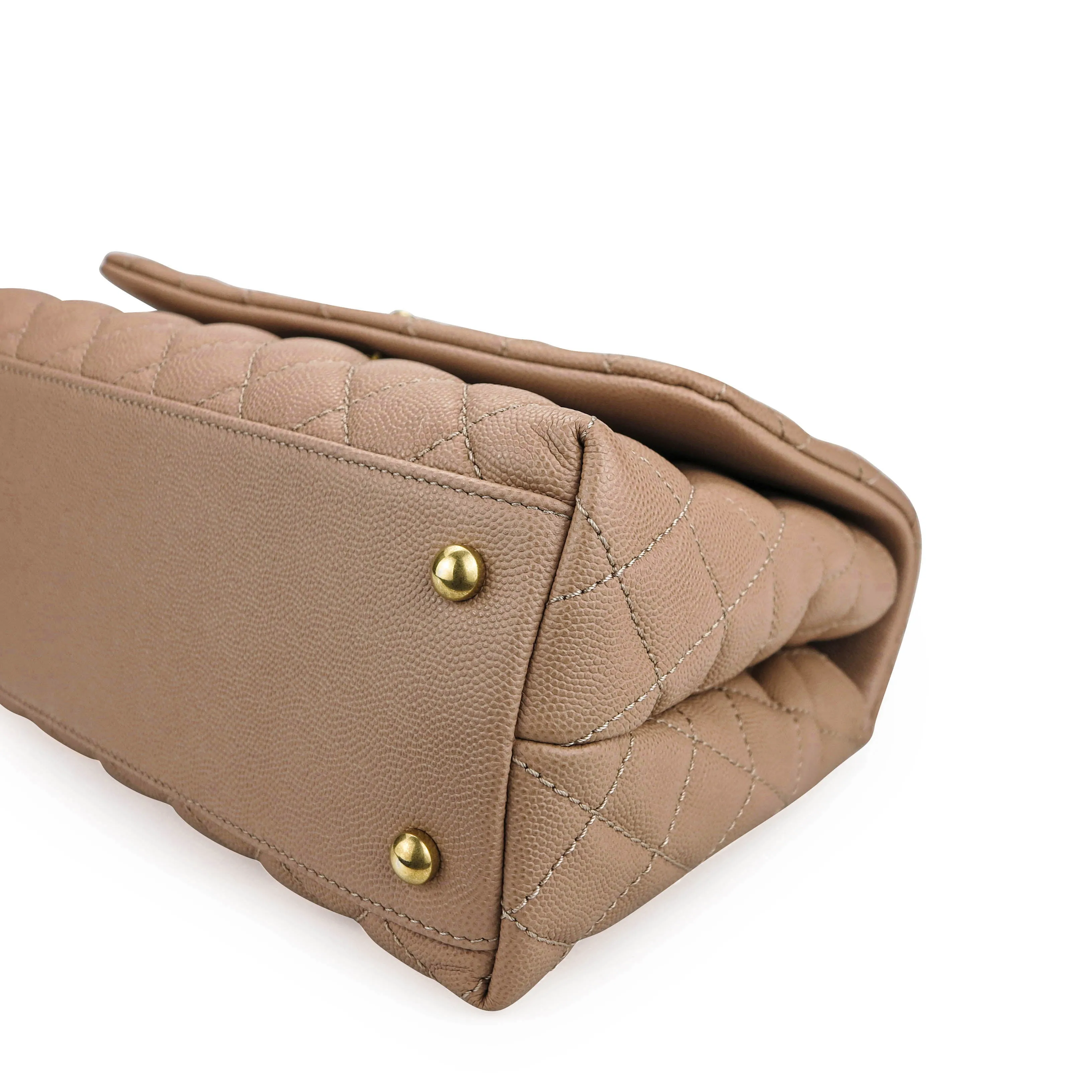 Small Coco Handle Bag with Lizard Handle in Beige Caviar