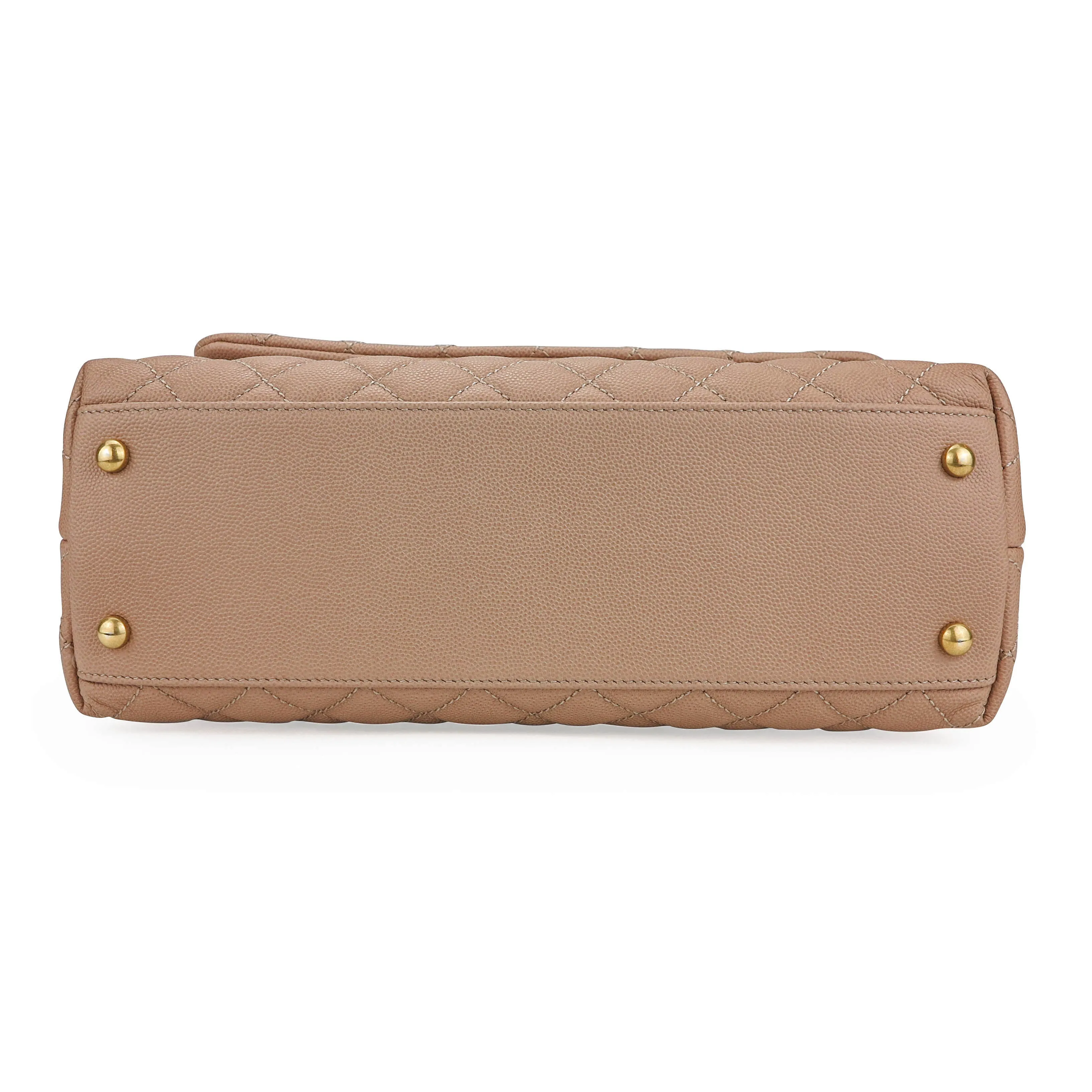 Small Coco Handle Bag with Lizard Handle in Beige Caviar