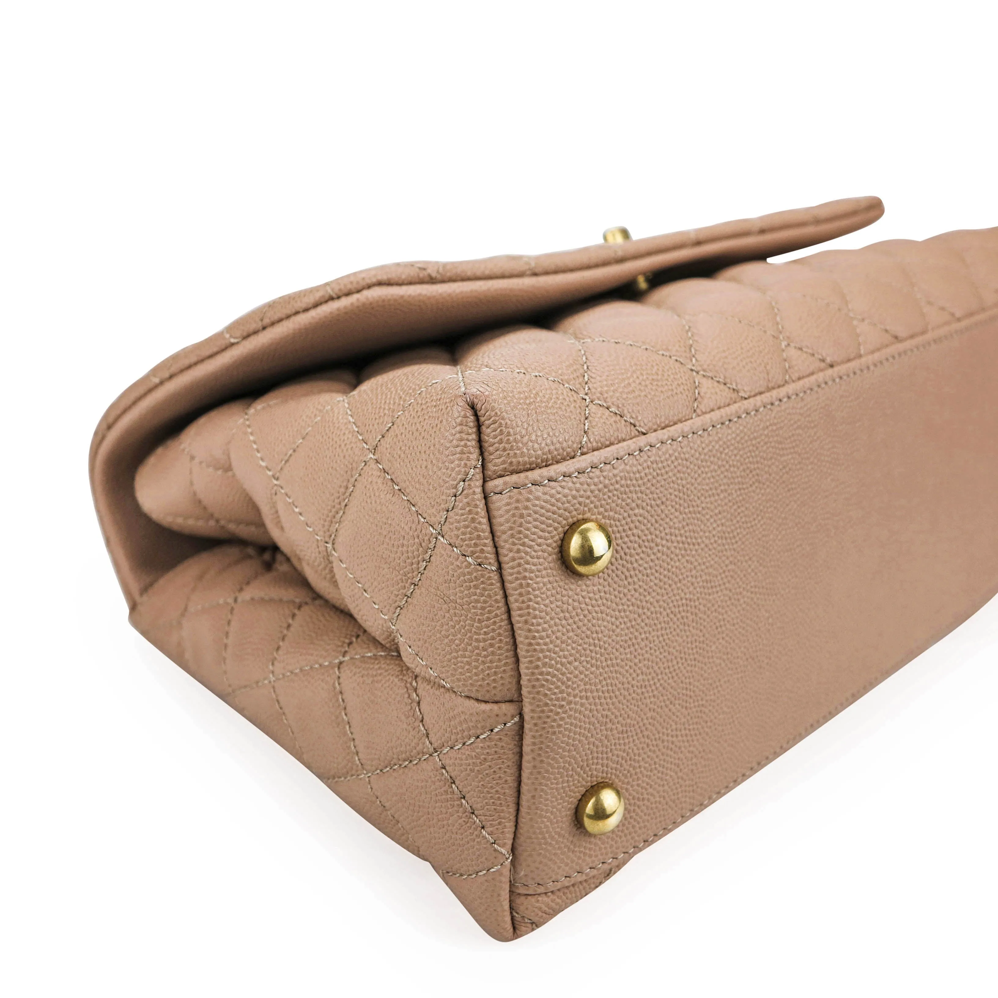 Small Coco Handle Bag with Lizard Handle in Beige Caviar