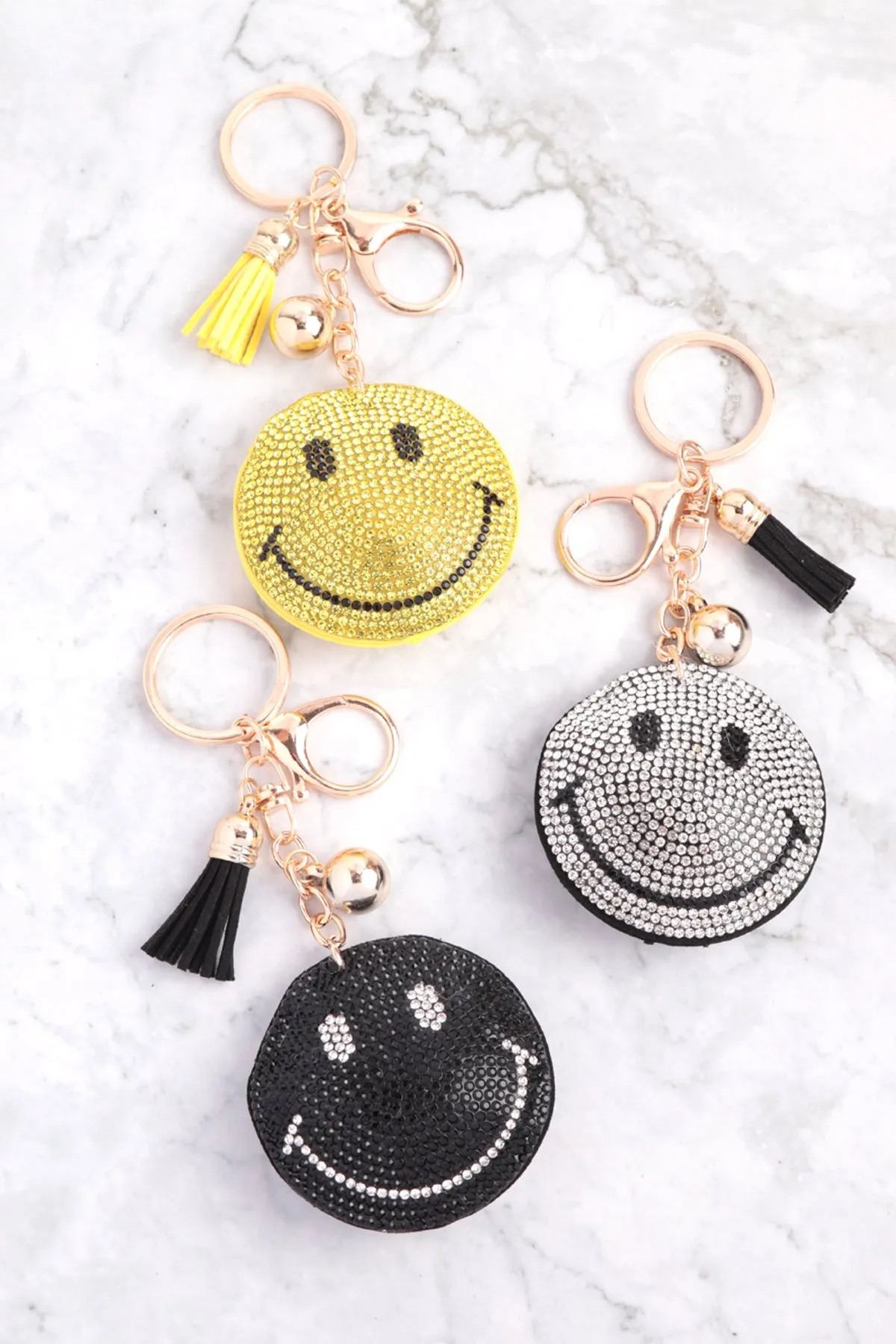 SMILEY RHINESTONE TASSEL KEYCHAIN