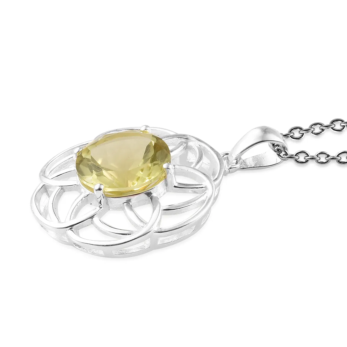 Sterling Silver 4.15ct. Brazilian Lemon QUARTZ Pendant with Magnetic Clasp Chain 20"