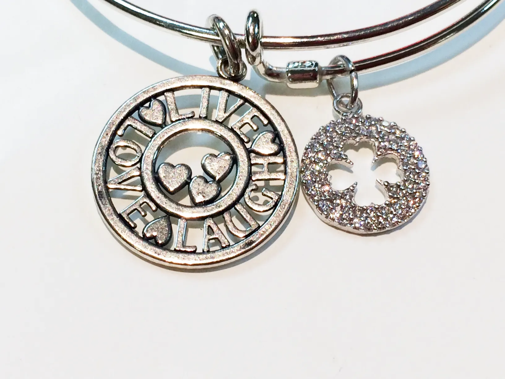 Sterling Silver Clover Expandable Charm Bangle Bracelet