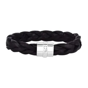 Sterling Silver Men's Large Leather Bracelet