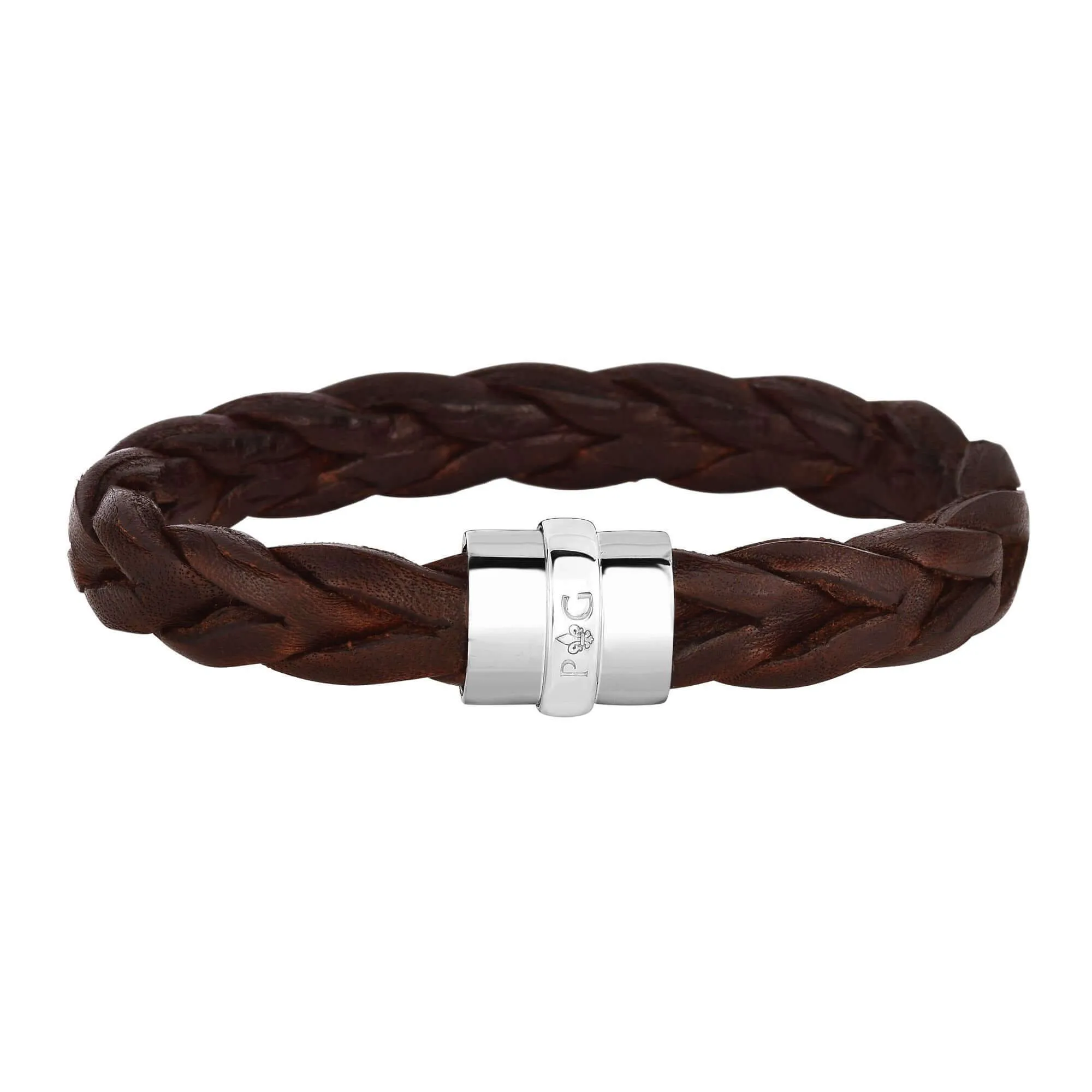 Sterling Silver Men's Large Leather Bracelet