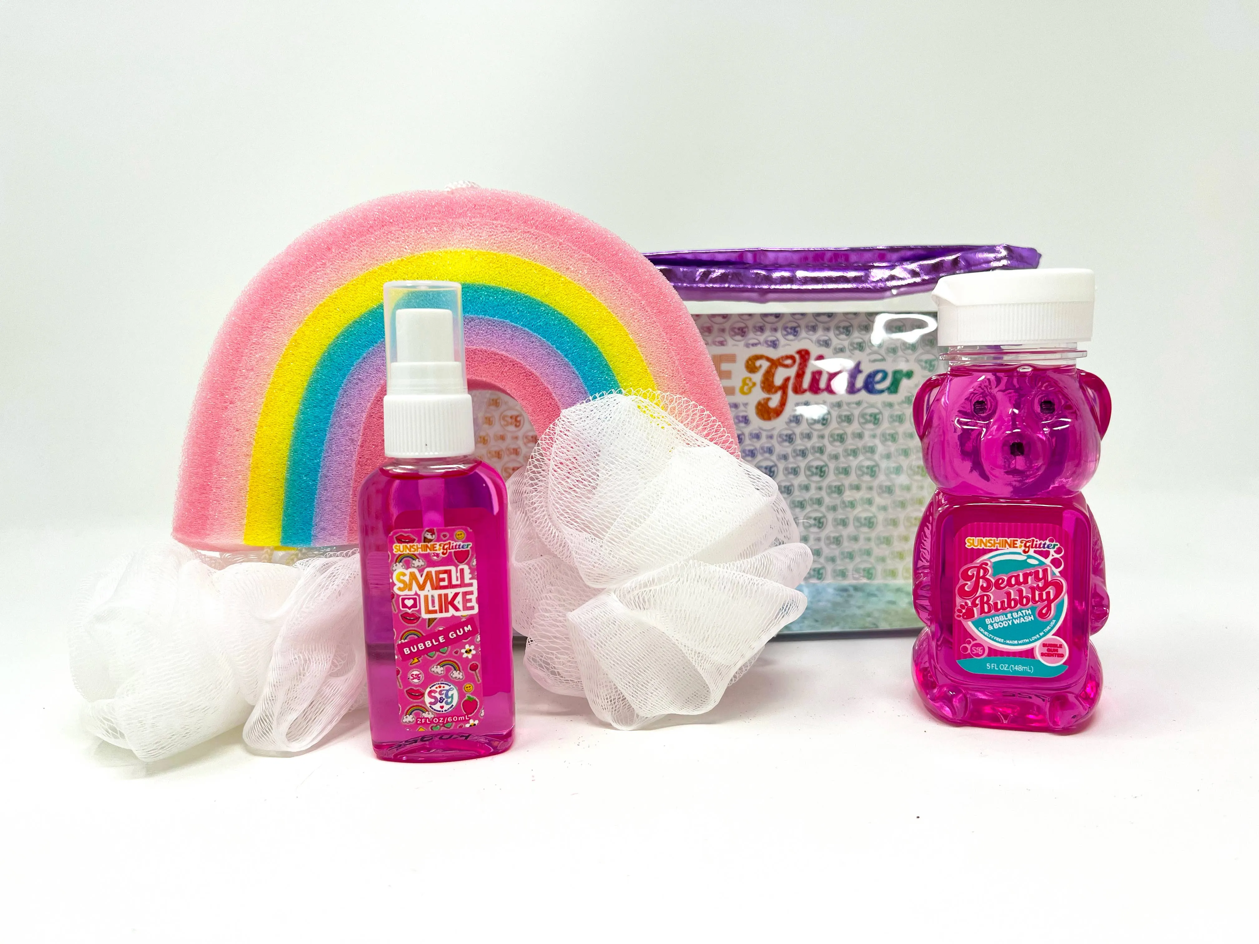 Sunshine & Glitter Beary Bubbly Gift Set: Pink Cosmetic Bag