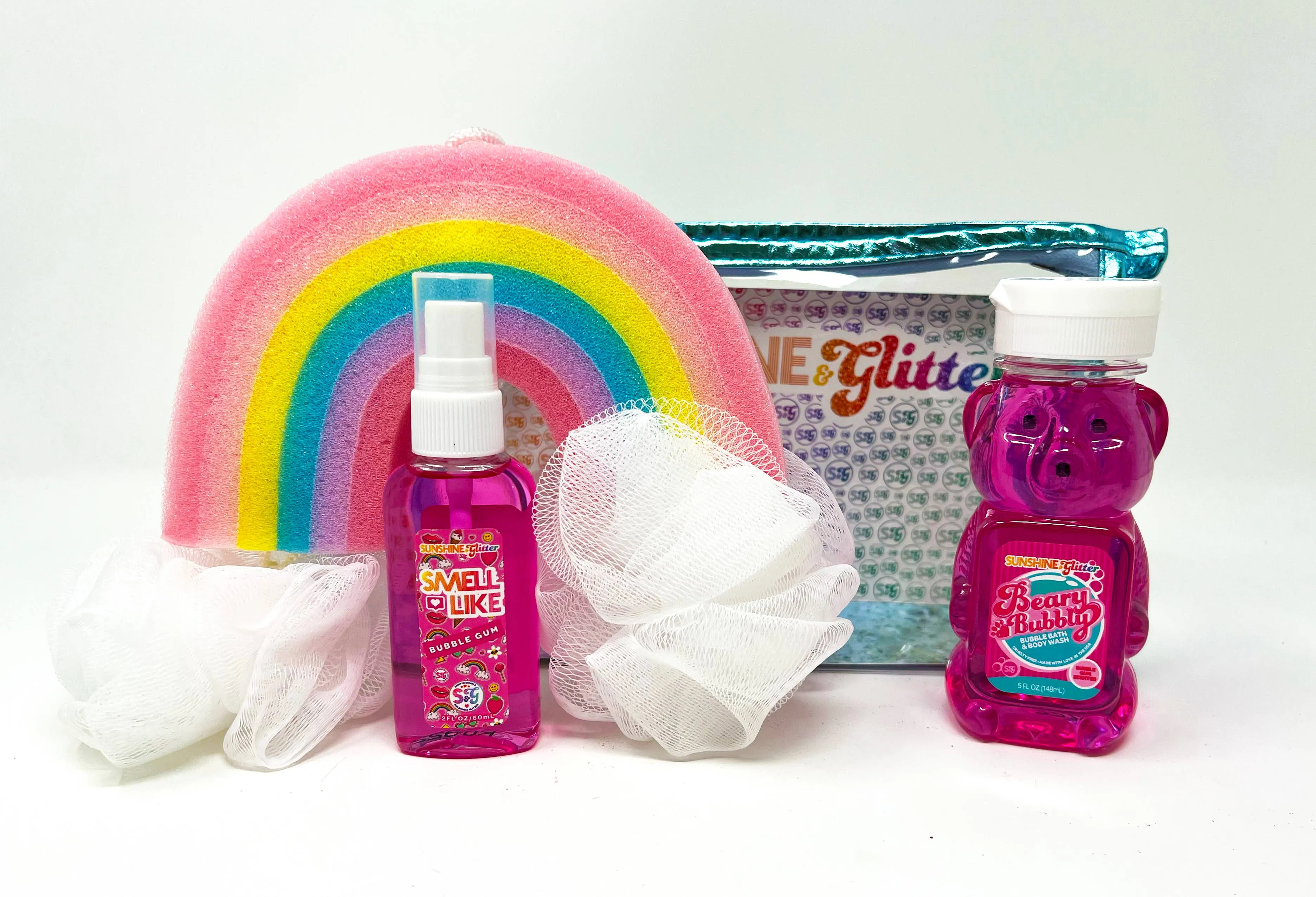 Sunshine & Glitter Beary Bubbly Gift Set: Pink Cosmetic Bag