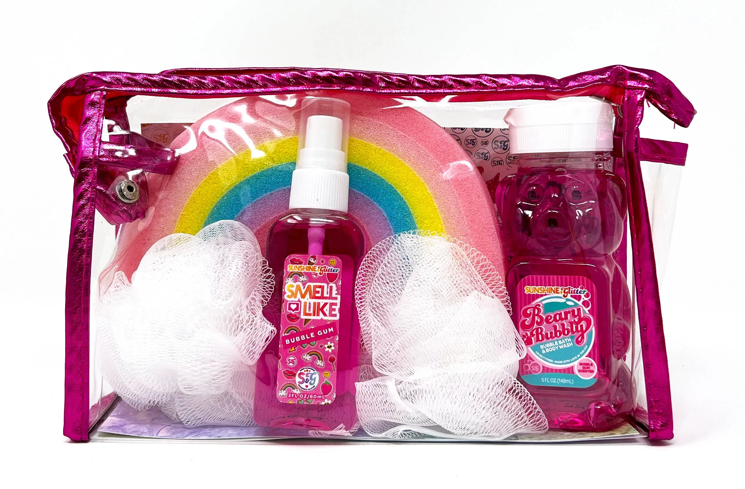 Sunshine & Glitter Beary Bubbly Gift Set: Pink Cosmetic Bag