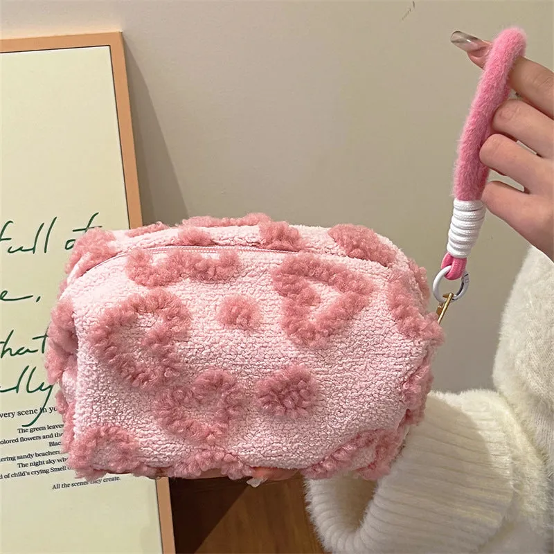 Sweet and Lovely Plush Large-Capacity Cosmetic Storage Bag for Girls, Portable Travel Storage Bag for Toiletries.C-241217-1