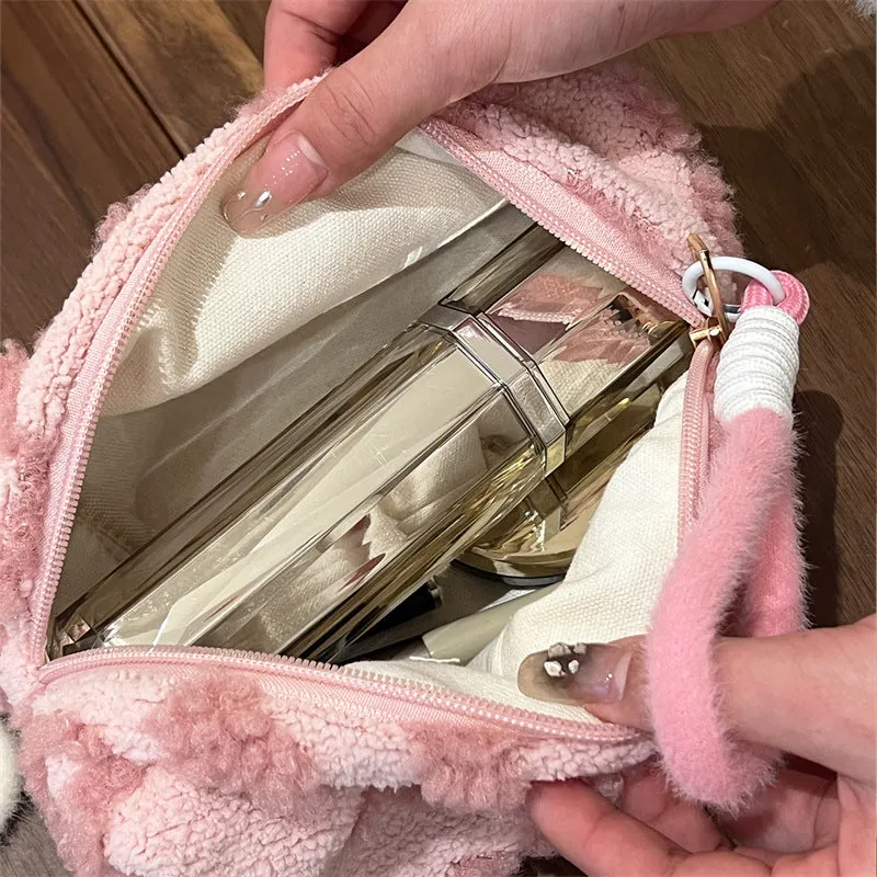 Sweet and Lovely Plush Large-Capacity Cosmetic Storage Bag for Girls, Portable Travel Storage Bag for Toiletries.C-241217-1