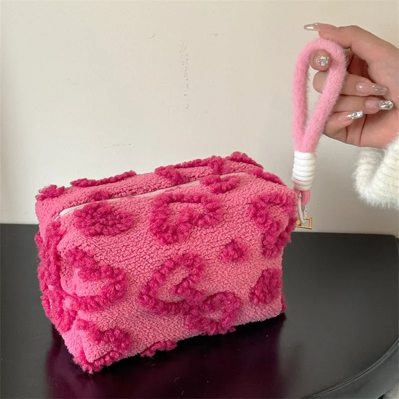 Sweet and Lovely Plush Large-Capacity Cosmetic Storage Bag for Girls, Portable Travel Storage Bag for Toiletries.C-241217-1