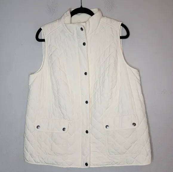 Talbots Cream Quilted Vest Zip Snap Soft Lined Womens Size 1X