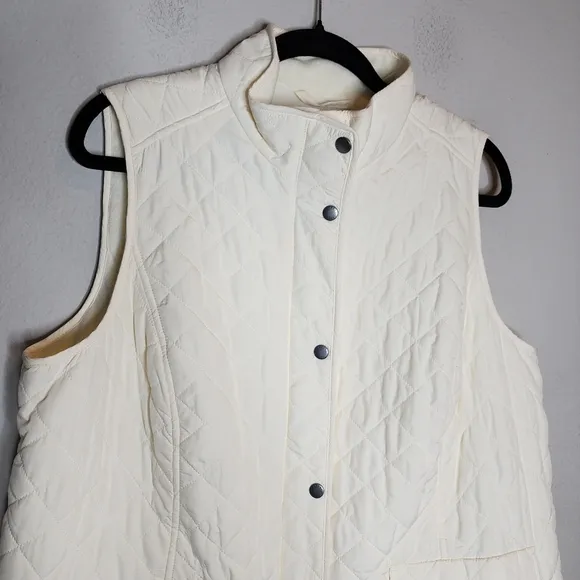 Talbots Cream Quilted Vest Zip Snap Soft Lined Womens Size 1X
