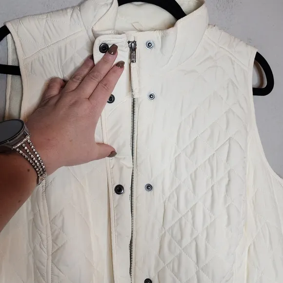 Talbots Cream Quilted Vest Zip Snap Soft Lined Womens Size 1X