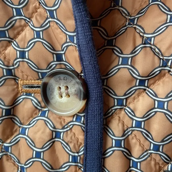 Talbots Quilted Oliver Graphic Chain Print Jacket Front pocket brown button L