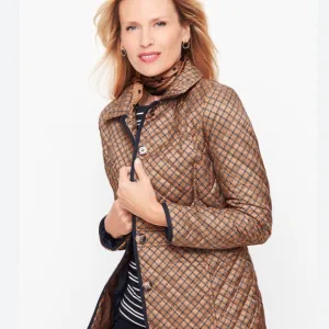 Talbots Quilted Oliver Graphic Chain Print Jacket Front pocket brown button L