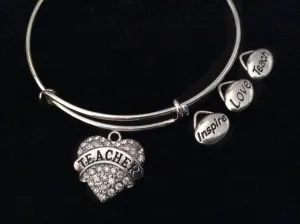 Teacher Teach Love Inspire Expandable Silver Charm Bracelet Adjustable Bangle School Gift