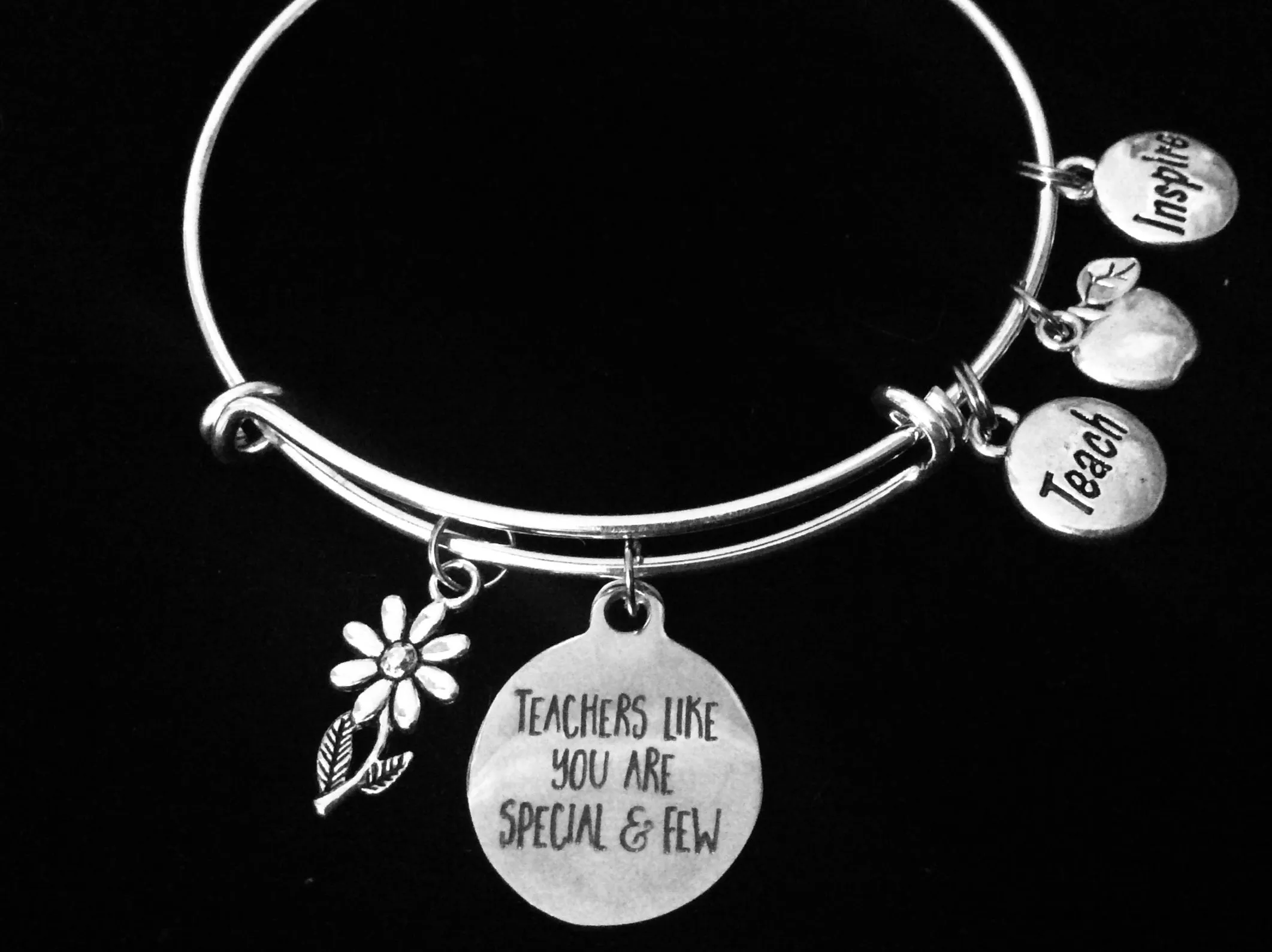 Teachers Like You Are Special and Few Charm Bracelet Adjustable Expandable Silver Bangle One Size Fits All Gift School Teacher Jewelry