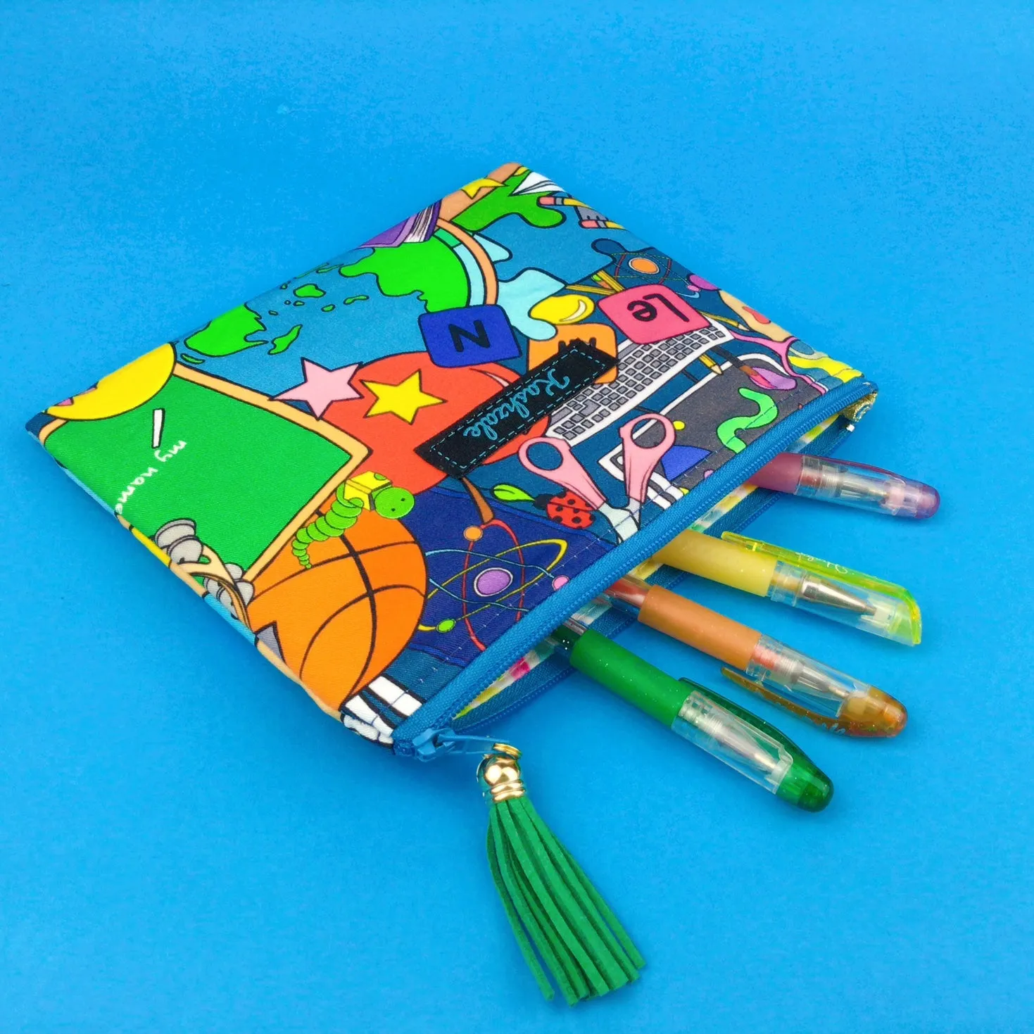 Teachers Pet Clutch, Small makeup bag. Kasey Rainbow Design.