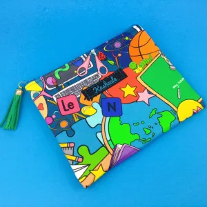 Teachers Pet Clutch, Small makeup bag. Kasey Rainbow Design.