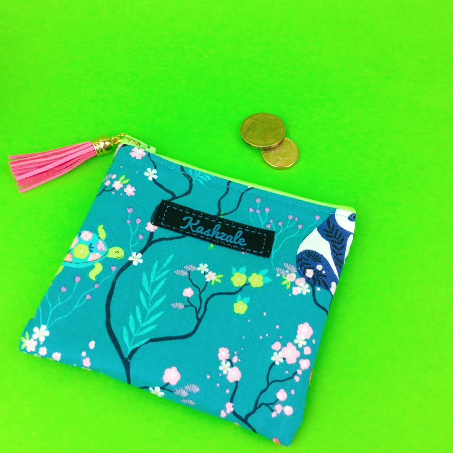Teal Pandas and Tigers Coin Purse. Teal Coin Purse