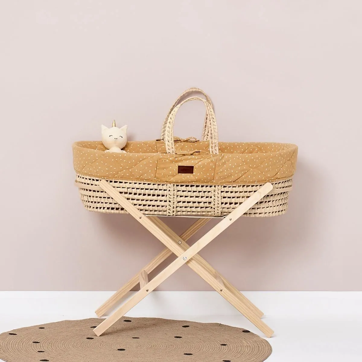 The Little Green Sheep Quilted Moses Basket, Mattress & Stand Bundle