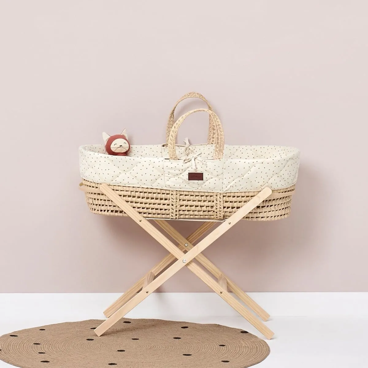 The Little Green Sheep Quilted Moses Basket, Mattress & Stand Bundle